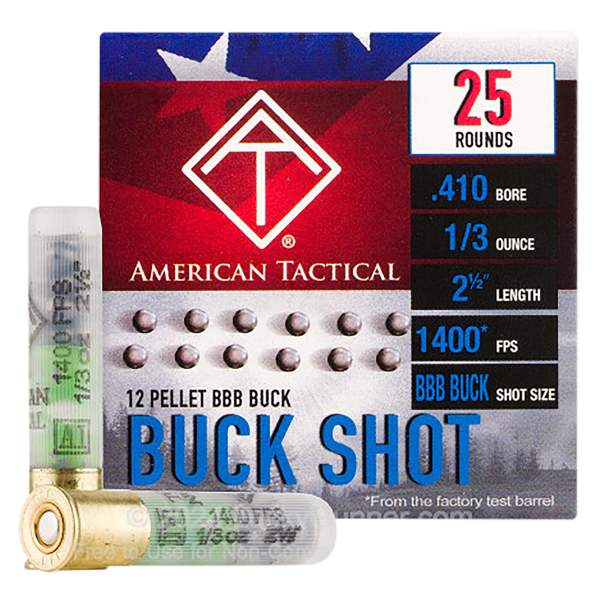 American Tactical BBB BUCK SHOT .410GA AMMO 12 PELLET 1/3 OZ 2.5" - 25 round Box