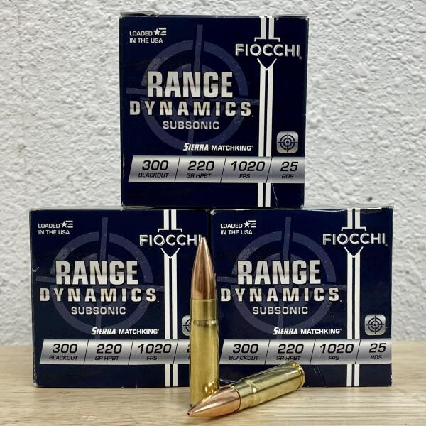 Fiocchi Range Dynamics Subsonic .300 Blackout 220gr Sierra Matchking HPBT - Box of 25