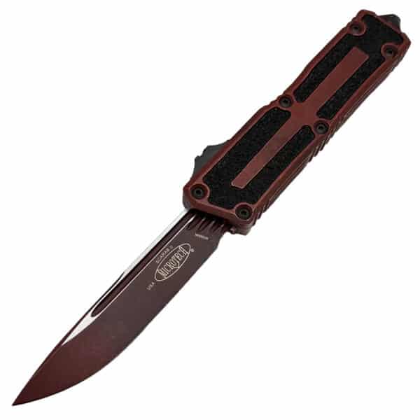 Microtech Scarab II Gen 3 Auto OTF 3.9" Red Drop Point Plain - Weathered Crimson