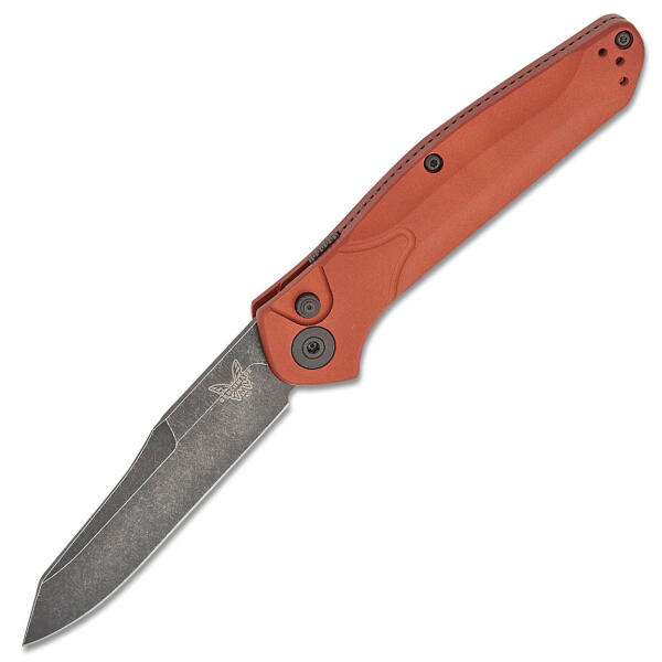 Benchmade Osborne Auto Folding Knife 3.4" Black DLC Battlewashed Plain Blade - Burnt Copper