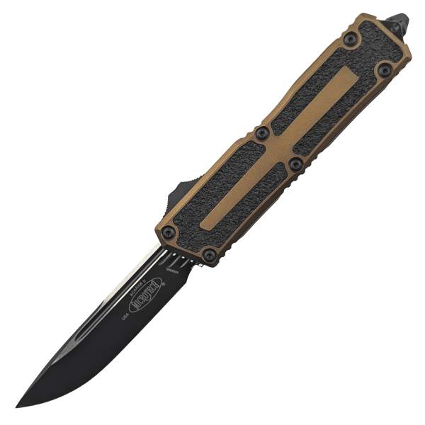 Microtech Scarab II Gen 3 Auto OTF 3.9" Tan Drop Point Plain - Tan w/ 3M Traction Inserts