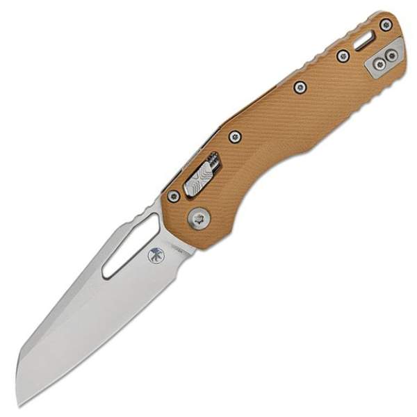 Microtech MSI RAM-LOK Manual Folding 3.88" M390MK Stonewashed Modified Sheepsfoot Plain - Fluted Tan G10
