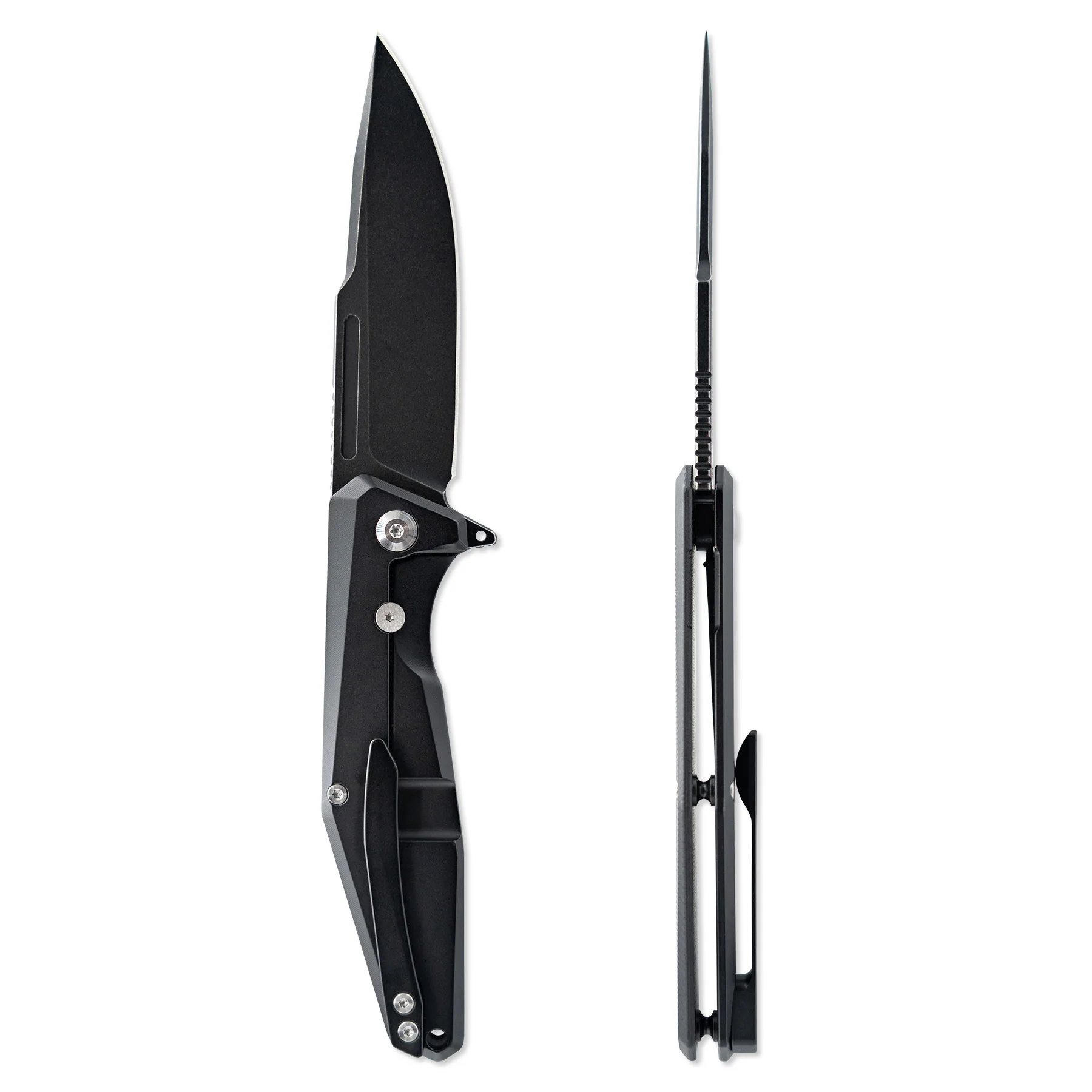 Skallywag Tactical Iron Jaw Folder 3.4" PVD Black Plain Drop Point - Black - Image 2