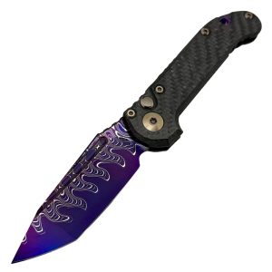 Microtech Marfione Select LUDT Gen III Auto Folder 3.25" Blued Baker Forge Purple Coppermai Damascus Tanto - Carbon Fiber
