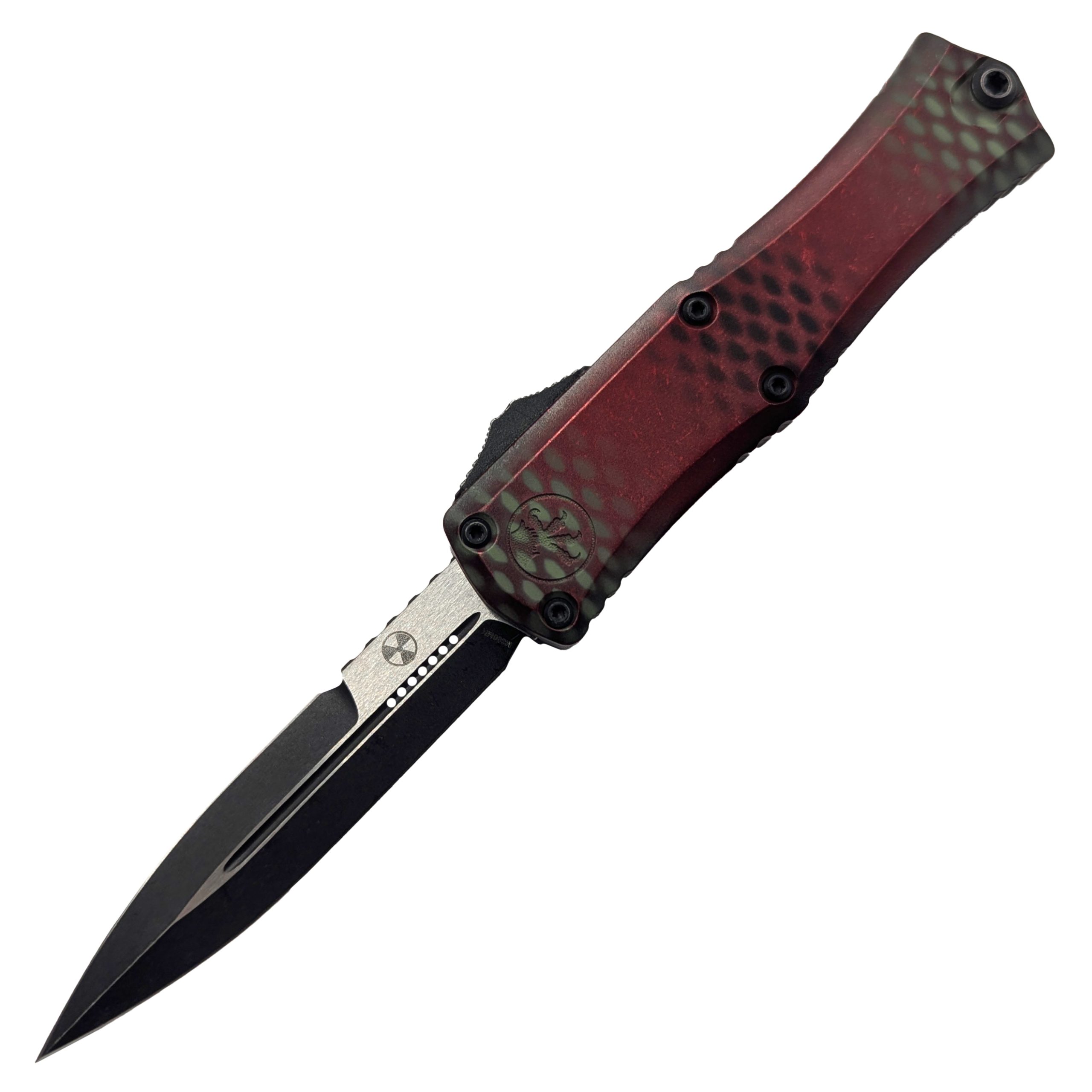 Microtech Hera Mini II Auto OTF 2.95" Bayonet Black Stonewash Plain Blade - Red X-51