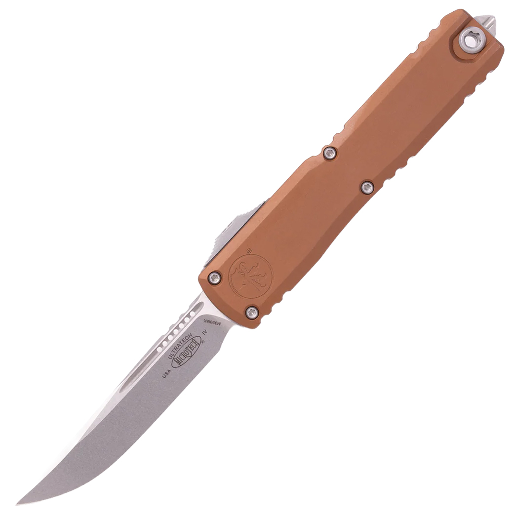 Microtech Ultratech Gen IV Auto OTF 3.55" M390MK Stonewash Drop Point Blade - Brown