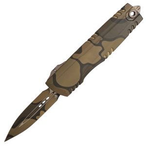Microtech Luminary Auto OTF 3.56" M390MK Double Edge Dagger Blade - Backwoods Olive Camo