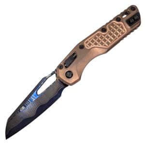 Microtech Marfione Select MSI RAM-LOK Manual Folding 3.88" Coppermai Damascus Blue Wharncliffe Blade - Copper Frag Handle
